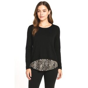VERVE blues Black Long Sleeve Layered Look Print‎ Hem Sweater S Lagenlook 75-28